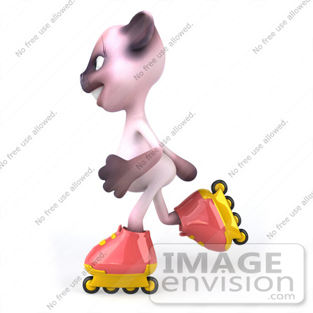 #50023 Royalty-Free (RF) Illustration Of A 3d Pink Cat Mascot Roller Blading - Version 3 by Julos