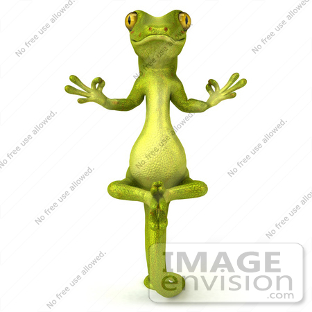 #50026 Royalty-Free (RF) Illustration Of A 3d Green Gecko Mascot Facing Front, Meditating And Perched Up On His Tail by Julos