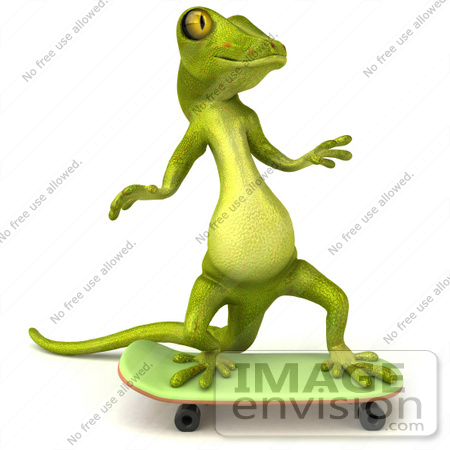 #50030 Royalty-Free (RF) Illustration Of A 3d Green Gecko Mascot Skateboarding - Version 2 by Julos