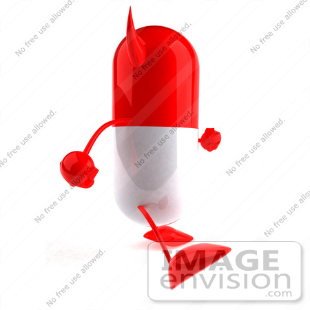 #50039 Royalty-Free (RF) Illustration Of A 3d Red Devil Pill Capsule Mascot Walking Right by Julos