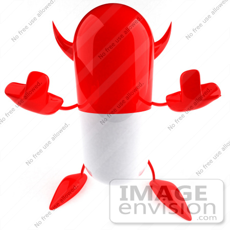 #50040 Royalty-Free (RF) Illustration Of A 3d Red Devil Pill Capsule Mascot Holding Up His Middle Finger - Version 2 by Julos