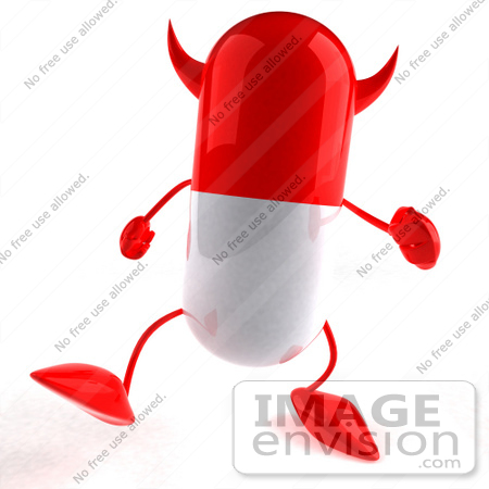 #50042 Royalty-Free (RF) Illustration Of A 3d Red Devil Pill Capsule Mascot Walking Forward by Julos