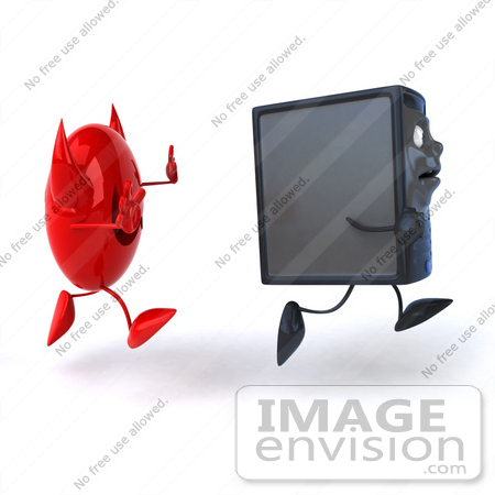 #50049 Royalty-Free (RF) Illustration Of A 3d Computer Case Mascot Running From A Devil Virus - Version 2 by Julos