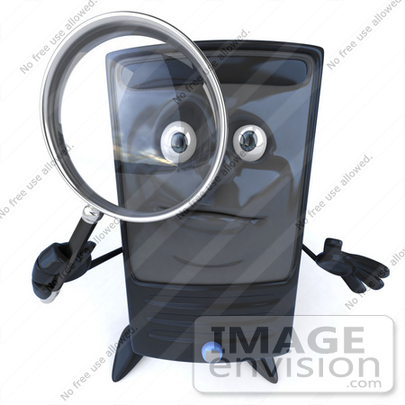 #50051 Royalty-Free (RF) Illustration Of A 3d Computer Case Mascot Using A Magnifying Glass - Version 2 by Julos