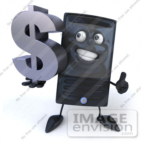 #50054 Royalty-Free (RF) Illustration Of A 3d Computer Case Mascot Smiling And Holding A Dollar Symbol - Version 2 by Julos