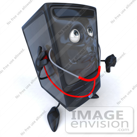 #50056 Royalty-Free (RF) Illustration Of A 3d Computer Case Mascot Using A Stethoscope - Version 3 by Julos