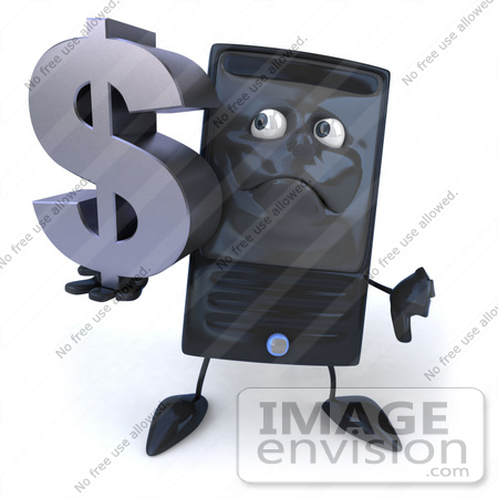 #50059 Royalty-Free (RF) Illustration Of A 3d Computer Case Mascot Carrying A Silver Dollar Symbol by Julos