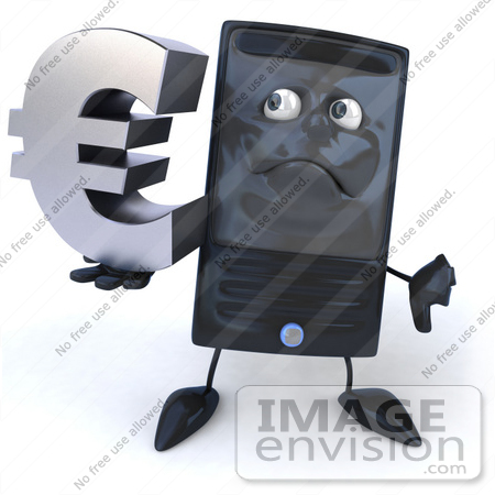 #50060 Royalty-Free (RF) Illustration Of A 3d Computer Case Mascot Pouting And Holding A Euro Symbol - Version 2 by Julos