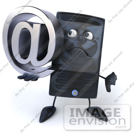 #50062 Royalty-Free (RF) Illustration Of A 3d Computer Case Mascot Holding An Arobase by Julos