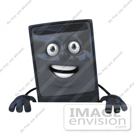 #50063 Royalty-Free (RF) Illustration Of A 3d Computer Case Mascot Standing Behind A Blank Sign by Julos