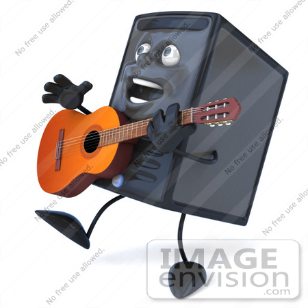 #50071 Royalty-Free (RF) Illustration Of A 3d Computer Case Mascot Playing A Guitar by Julos