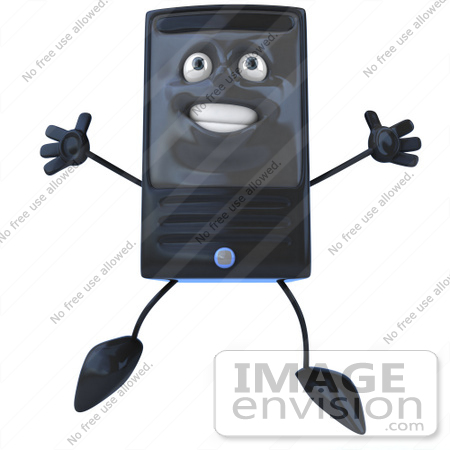 #50075 Royalty-Free (RF) Illustration Of A 3d Computer Case Mascot Jumping - Version 1 by Julos