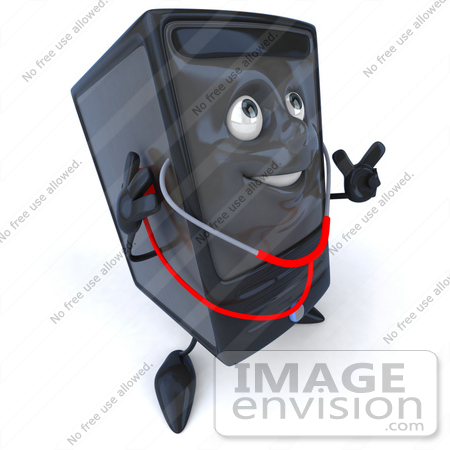#50077 Royalty-Free (RF) Illustration Of A 3d Computer Case Mascot Using A Stethoscope - Version 2 by Julos