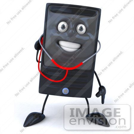 #50078 Royalty-Free (RF) Illustration Of A 3d Computer Case Mascot Using A Stethoscope - Version 4 by Julos