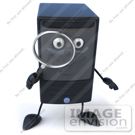 #50081 Royalty-Free (RF) Illustration Of A 3d Computer Case Mascot With A Magnifying Glass by Julos
