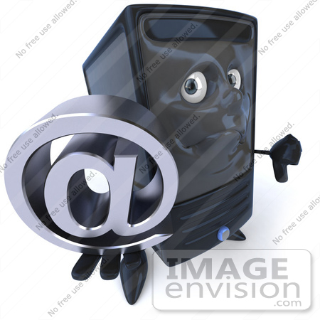 #50084 Royalty-Free (RF) Illustration Of A 3d Computer Case Mascot Carrying A Silver At Symbol by Julos