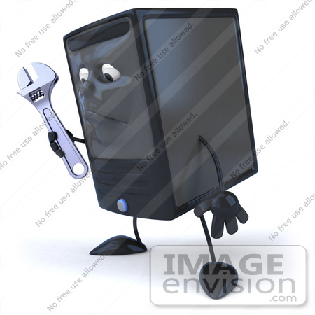 #50086 Royalty-Free (RF) Illustration Of A 3d Computer Case Mascot Holding A Tool - Pose 2 by Julos
