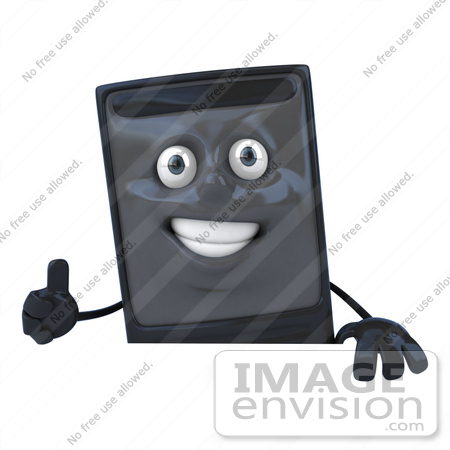 #50087 Royalty-Free (RF) Illustration Of A 3d Computer Case Mascot Giving The Thumbs Up And Standing Behind A Blank Sign by Julos