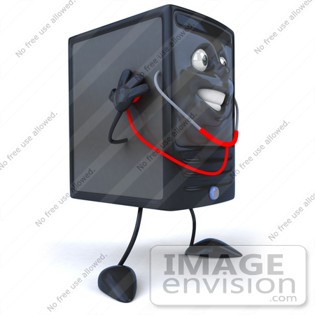 #50091 Royalty-Free (RF) Illustration Of A 3d Computer Case Mascot With A Stethoscope by Julos