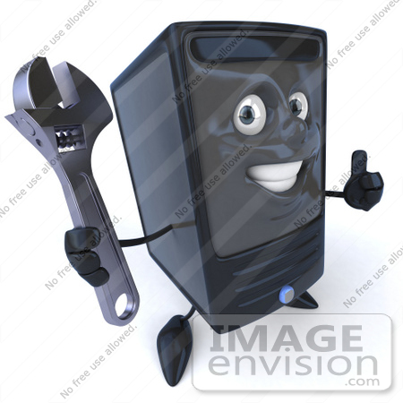 #50093 Royalty-Free (RF) Illustration Of A 3d Computer Case Mascot Giving The Thumbs Up And Holding A Wrench by Julos
