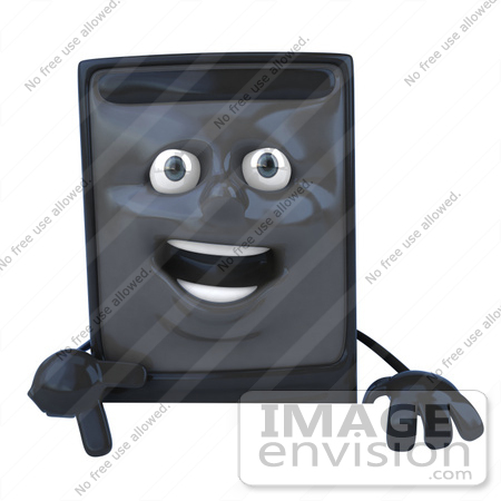 #50096 Royalty-Free (RF) Illustration Of A 3d Computer Case Mascot Pointing Down And Standing Behind A Blank Sign by Julos