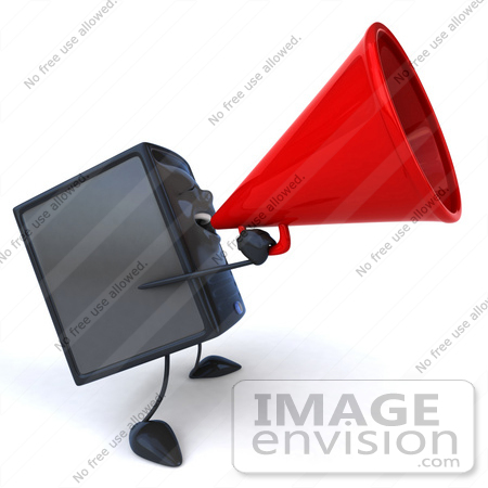 #50098 Royalty-Free (RF) Illustration Of A 3d Computer Case Mascot Using A Megaphone - Version 2 by Julos