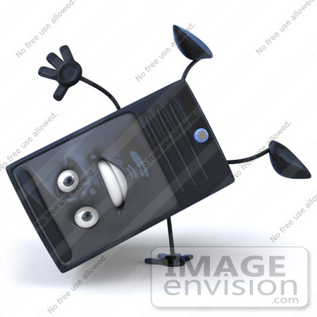 #50099 Royalty-Free (RF) Illustration Of A 3d Computer Case Mascot Doing A Cartwheel by Julos