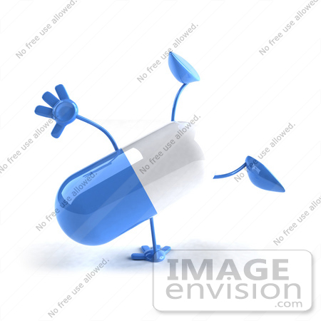 #50114 Royalty-Free (RF) Illustration Of A 3d Blue Pill Capsule Mascot Doing A Cartwheel - Version 3 by Julos