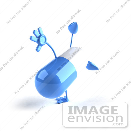 #50115 Royalty-Free (RF) Illustration Of A 3d Blue Pill Capsule Mascot Doing A Cartwheel - Version 4 by Julos