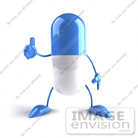 #50117 Royalty-Free (RF) Illustration Of A 3d Blue Pill Capsule Mascot Giving The Thumbs Up - Version 1 by Julos
