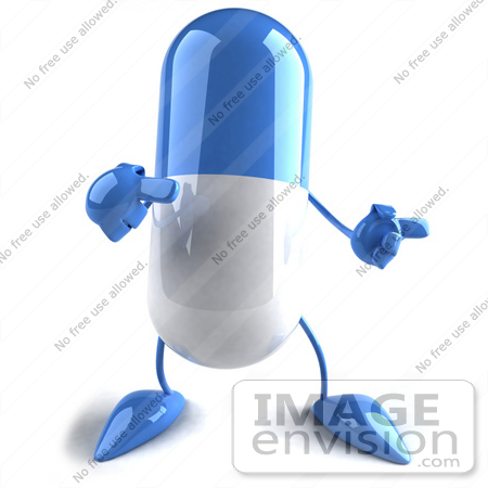 #50119 Royalty-Free (RF) Illustration Of A 3d Blue Pill Capsule Mascot Pointing Right by Julos
