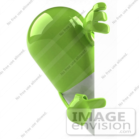#50123 Royalty-Free (RF) Illustration Of A 3d Green Pill Capsule Mascot Looking Around A Blank Sign by Julos