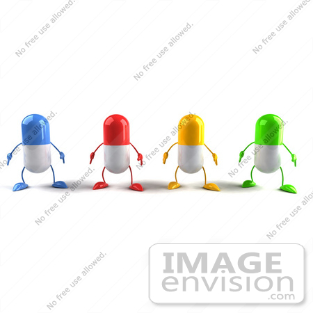 #50132 Royalty-Free (RF) Illustration Of 3d Colorful Pill Capsule Mascots Facing Front - Version 1 by Julos