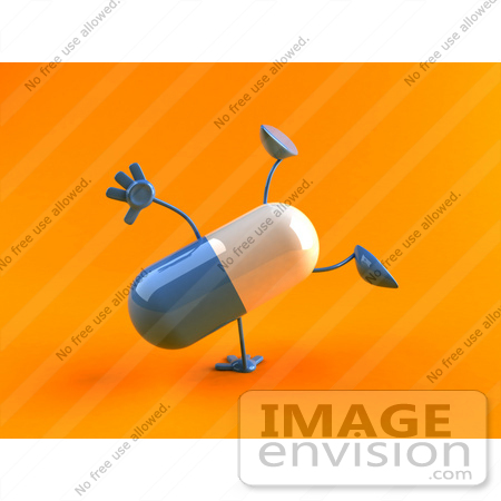 #50595 Royalty-Free (RF) Illustration Of A 3d Blue Pill Capsule Mascot Doing A Cartwheel - Version 1 by Julos