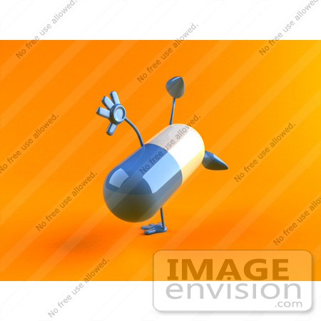 #50597 Royalty-Free (RF) Illustration Of A 3d Blue Pill Capsule Mascot Doing A Cartwheel - Version 2 by Julos