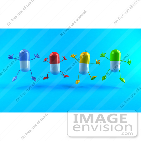 #50598 Royalty-Free (RF) Illustration Of 3d Colorful Pill Capsule Mascots Jumping - Version 2 by Julos