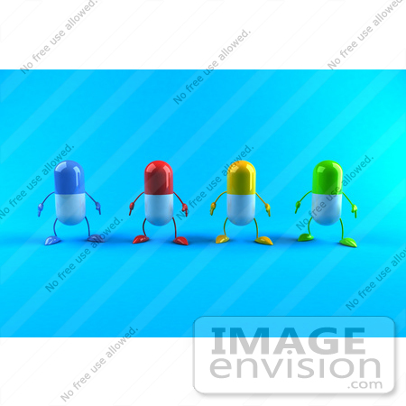 #50599 Royalty-Free (RF) Illustration Of 3d Colorful Pill Capsule Mascots Facing Front - Version 2 by Julos