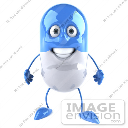 #50602 Royalty-Free (RF) Illustration Of A 3d Blue Pill Capsule Mascot Facing Front by Julos