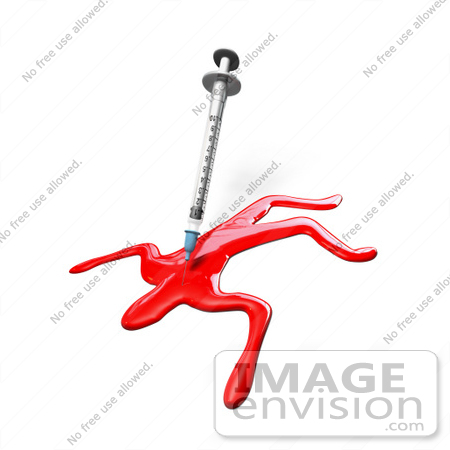 #50603 Royalty-Free (RF) Illustration of a 3d Syringe Sticking Into A Human Blood Figure Outline by Julos