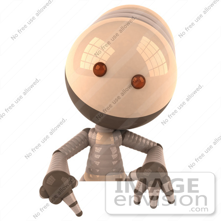 #50609 Royalty-Free (RF) Illustration Of A 3d Robot Mascot Pointing Down And Standing Behind A Blank Sign by Julos