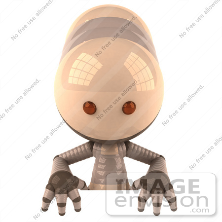 #50611 Royalty-Free (RF) Illustration Of A 3d Robot Mascot Standing Behind A Blank Sign by Julos