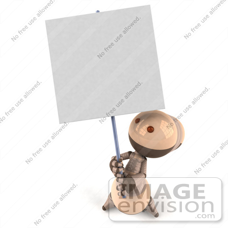 #50612 Royalty-Free (RF) Illustration Of A 3d Robot Mascot Holding Up A Blank Sign - Version 3 by Julos