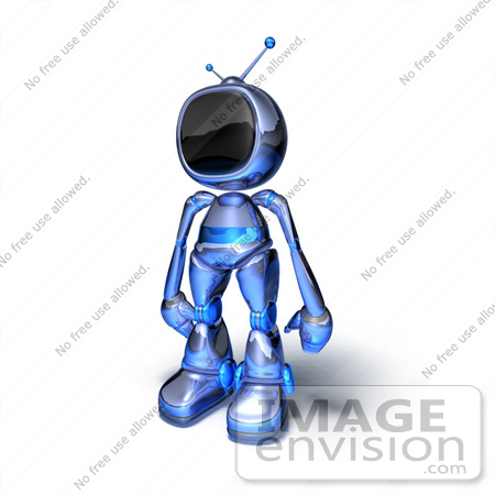 #50620 Royalty-Free (RF) Illustration Of A 3d Blue Human Like Robot Mascot Standing And Facing Left - Version 1 by Julos