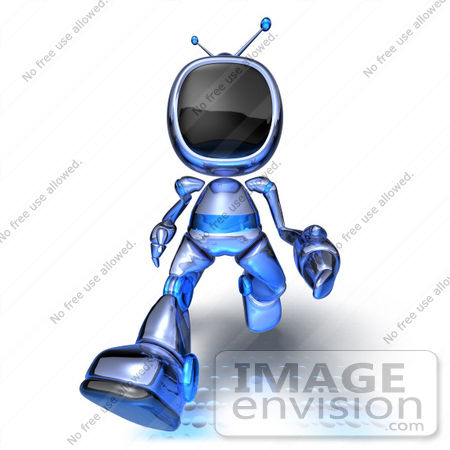 #50621 Royalty-Free (RF) Illustration Of A 3d Blue Human Like Robot Mascot Running Forward - Version 3 by Julos