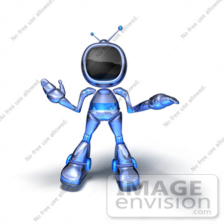 #50622 Royalty-Free (RF) Illustration Of A 3d Blue Human Like Robot Mascot Shrugging - Version 4 by Julos