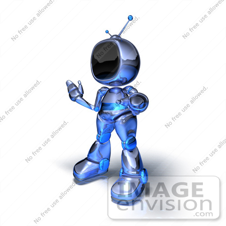 #50623 Royalty-Free (RF) Illustration Of A 3d Blue Human Like Robot Mascot Shrugging - Version 6 by Julos