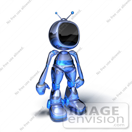#50624 Royalty-Free (RF) Illustration Of A 3d Blue Human Like Robot Mascot Standing And Facing Right - Version 1 by Julos