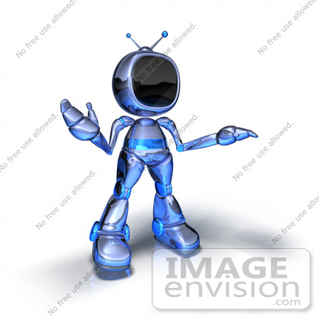 #50625 Royalty-Free (RF) Illustration Of A 3d Blue Human Like Robot Mascot Shrugging - Version 5 by Julos