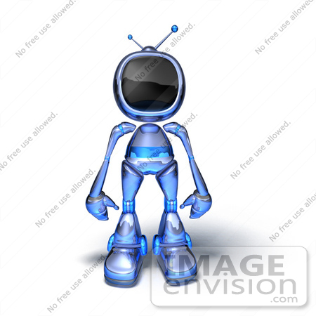 #50626 Royalty-Free (RF) Illustration Of A 3d Blue Human Like Robot Mascot Standing And Facing Front - Version 4 by Julos