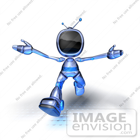 #50627 Royalty-Free (RF) Illustration Of A 3d Blue Human Like Robot Mascot Running Forward - Version 4 by Julos